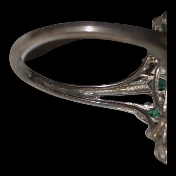 Ring Emeralds Size 8 9 Stones 4.82 Carats Sterling Silver 925 SIS Vintage - Picture 14 of 16